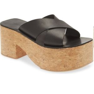 NWOT Jeffrey Campbell Zelia Cork Platform Leather Strap Sandals in Black Sz. 8.5